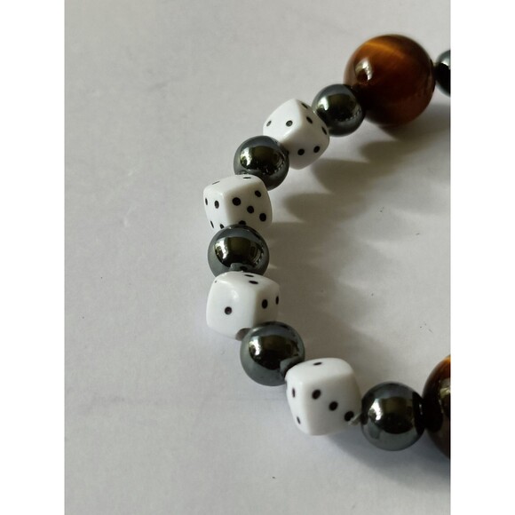 Tigereye Dice Bead Bracelet Black White Charm Multicolored Adjustable - Picture 4 of 4